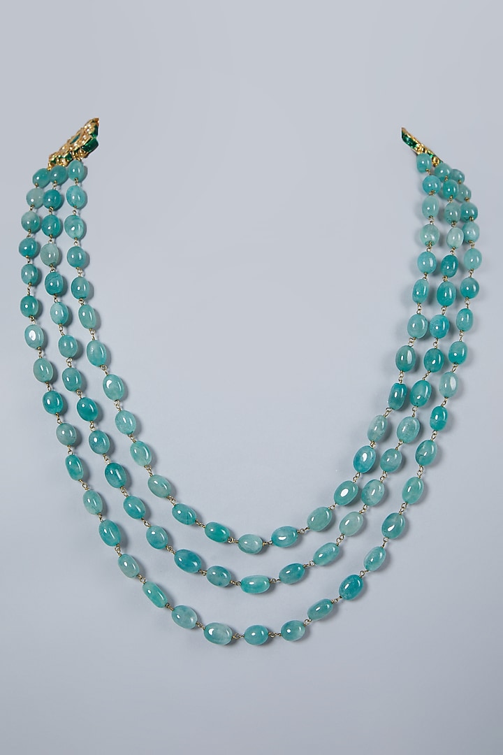 Gold Plated Green Beaded Long Necklace by Just Shraddha at Pernia's Pop Up Shop