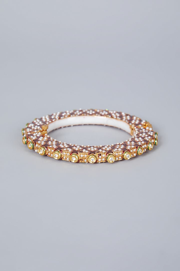 Gold Plated Red Meena Work Bangle by Just Shraddha at Pernia's Pop Up Shop