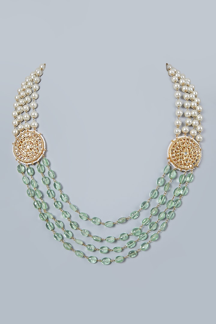 Gold Plated Aquamarine Beaded Necklace by Just Shraddha at Pernia's Pop Up Shop