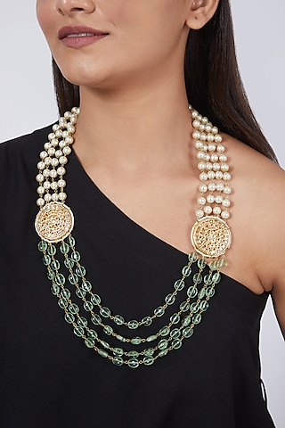 Gold Plated Aquamarine Beaded Necklace by Just Shraddha
