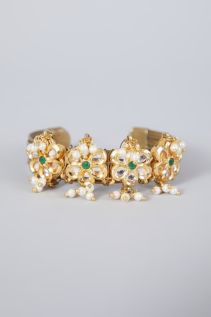 Gold Plated Kundan Polki Floral Bracelet by Just Shraddha at Pernia's Pop Up Shop