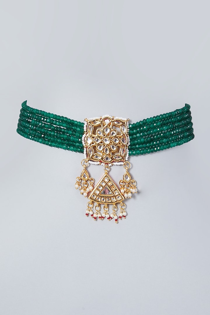 Gold Plated Kundan Polki Choker Necklace by Just Shraddha