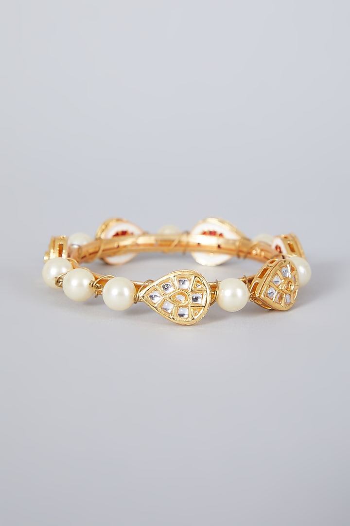 Gold Plated Kundan Polki Bangle by Just Shraddha at Pernia's Pop Up Shop
