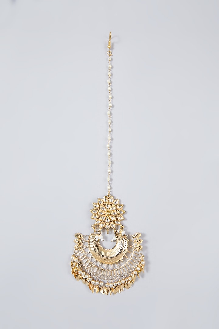 Gold Plated Kundan Polki Maang Tikka by Just Shraddha at Pernia's Pop Up Shop