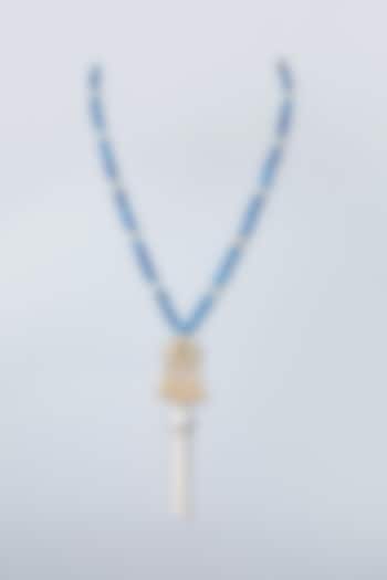 Gold Finish Blue Beaded Necklace by Just Shraddha