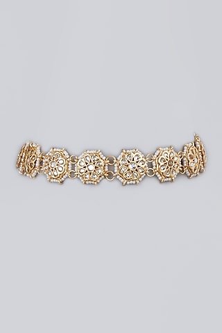 Gold Plated Kundan Polki & Pearl Necklace by Just Shraddha