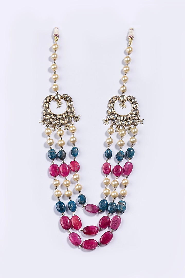 Gold Plated Kundan Polki & Multi-Colored Bead Long Necklace by Just Shraddha at Pernia's Pop Up Shop