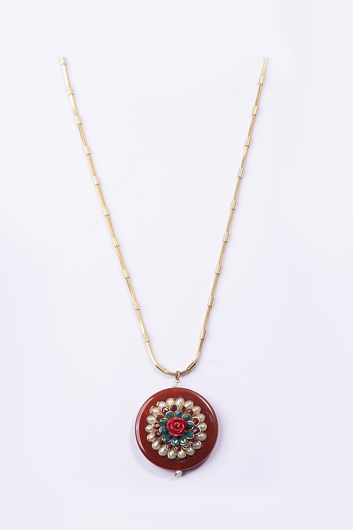 Gold Plated Pendant Necklace With Pachi Work by Just Shraddha