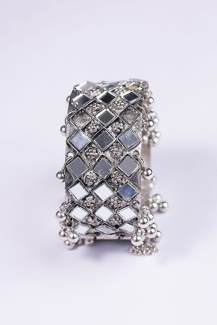 Oxidised Silver Finish Bracelet With Mirror Work by Just Shraddha