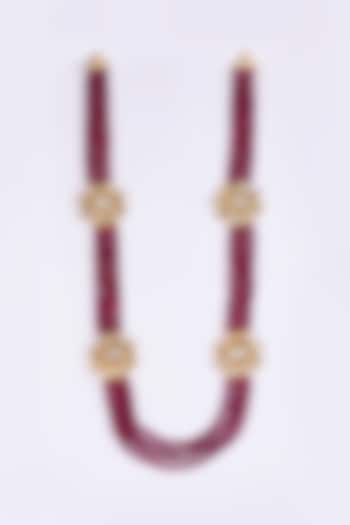 Gold Plated Kundan Polki & Ruby Beaded Long Necklace by Just Shraddha
