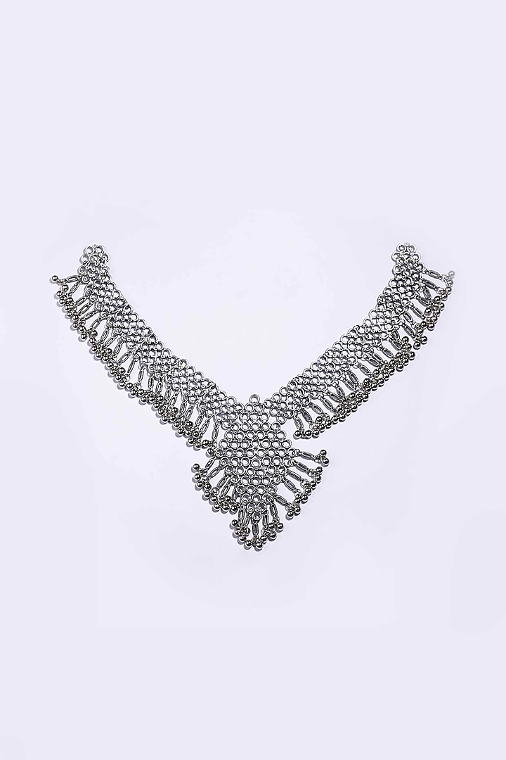 Oxidised Silver Finish Tasseled Necklace by Just Shraddha