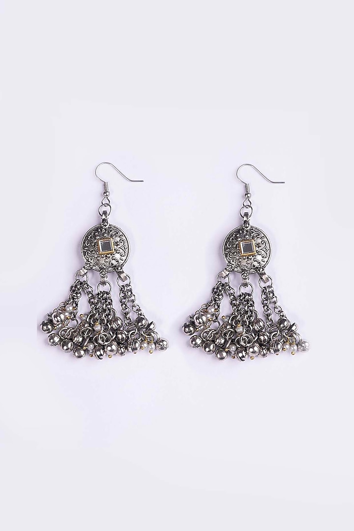 Oxidised Silver Finish Dangler Earrings by Just Shraddha
