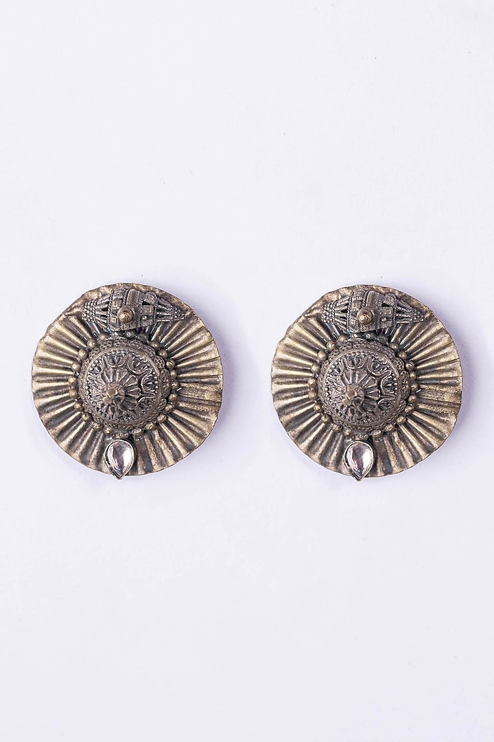 Oxidised Silver Finish Stud Earrings by Just Shraddha