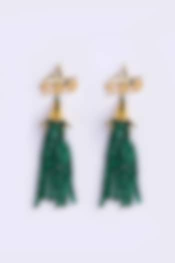 Gold Plated Kundan Polki & Green Beaded Dangler Earrings by Just Shraddha at Pernia's Pop Up Shop