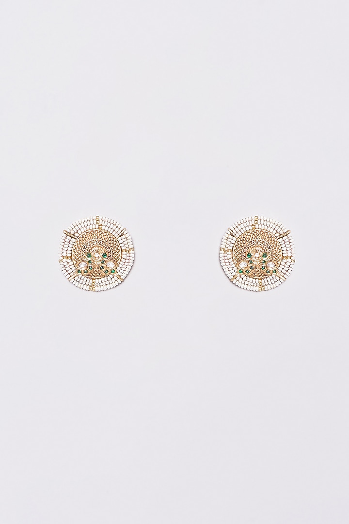 Gold Plated Pearl Stud Earrings by Just Shraddha at Pernia's Pop Up Shop