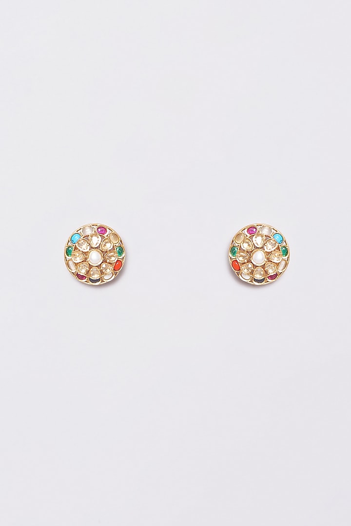 Gold Plated Navratna Stone Stud Earrings by Just Shraddha at Pernia's Pop Up Shop