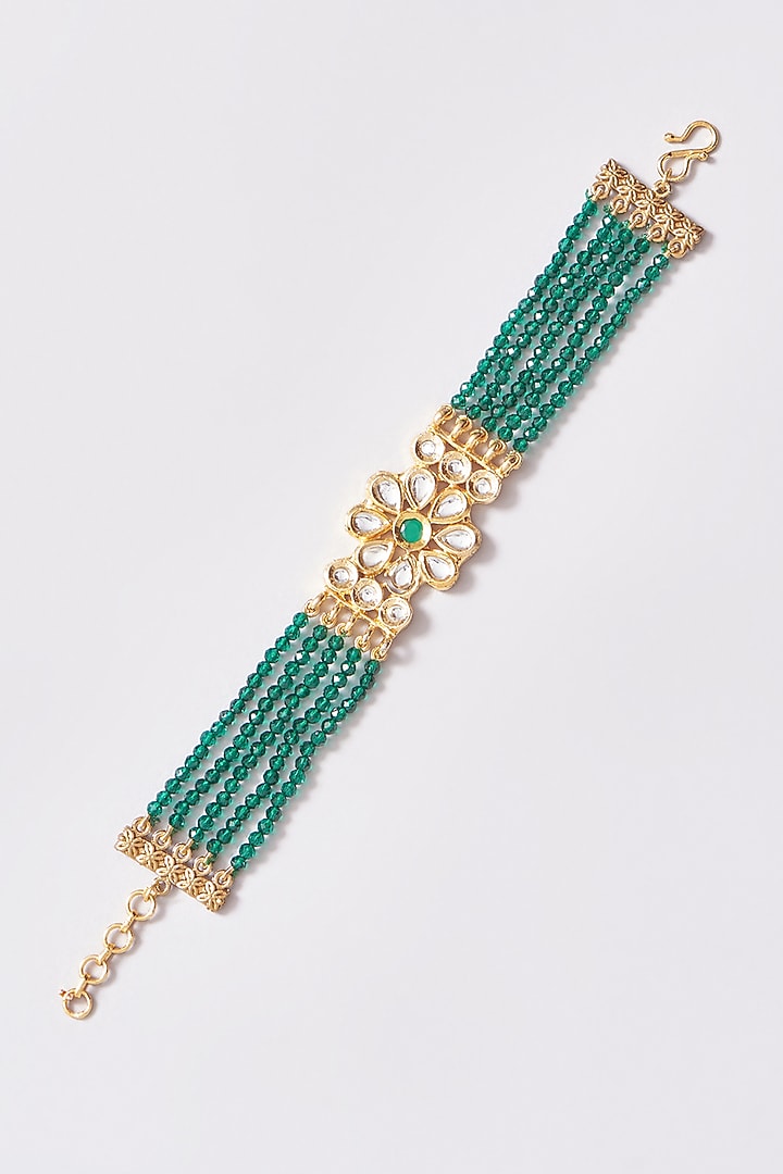 Gold Plated Kundan & Beaded Bracelet by Just Shraddha at Pernia's Pop Up Shop