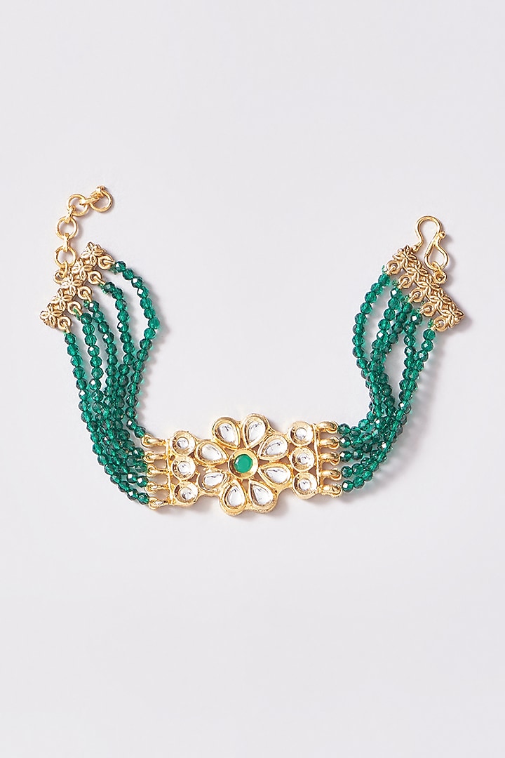 Gold Plated Kundan & Beaded Bracelet by Just Shraddha at Pernia's Pop Up Shop