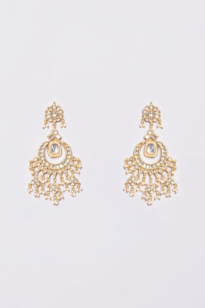 Gold Plated Kundan & Peach Chandbali Earrings by Just Shraddha at Pernia's Pop Up Shop