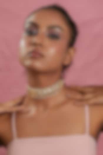 Gold Plated Kundan Polki & Pearl Choker Necklace by Just Shraddha at Pernia's Pop Up Shop