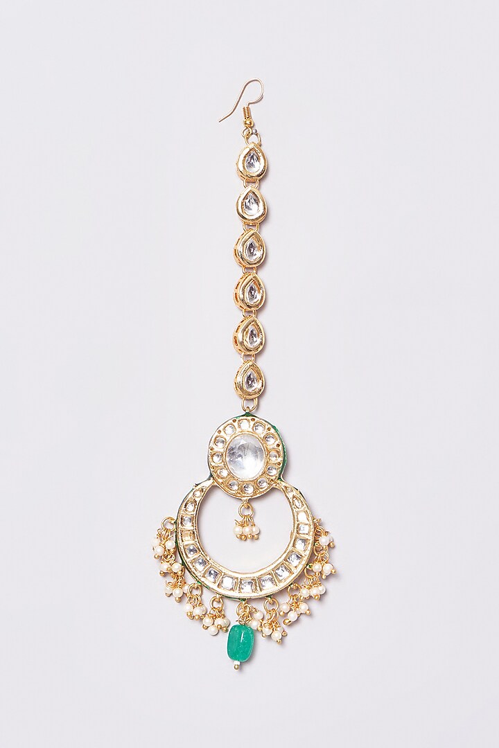 Gold Plated Kundan Polki Maang Tikka by Just Shraddha at Pernia's Pop Up Shop