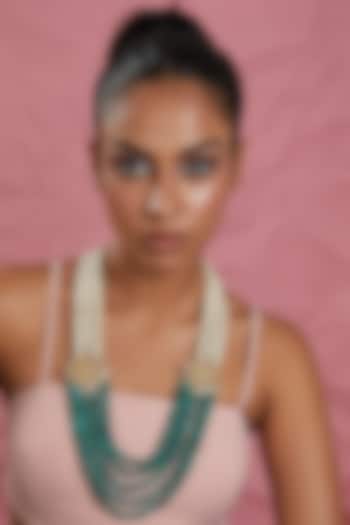 Gold Plated Pearl & Green Beaded Long Mala by Just Shraddha at Pernia's Pop Up Shop
