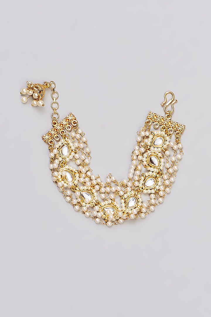 Gold Plated Kundan Polki & Pearl Bracelet by Just Shraddha at Pernia's Pop Up Shop