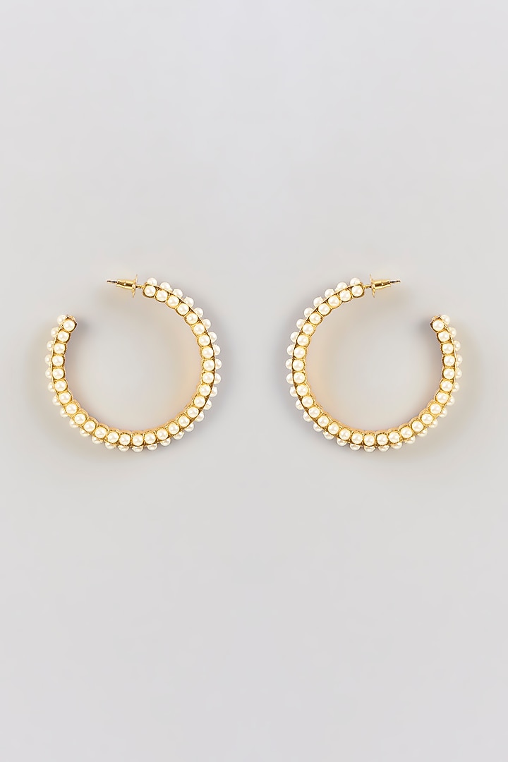 Gold Plated Pearl Hoop Earrings by Just Shraddha at Pernia's Pop Up Shop