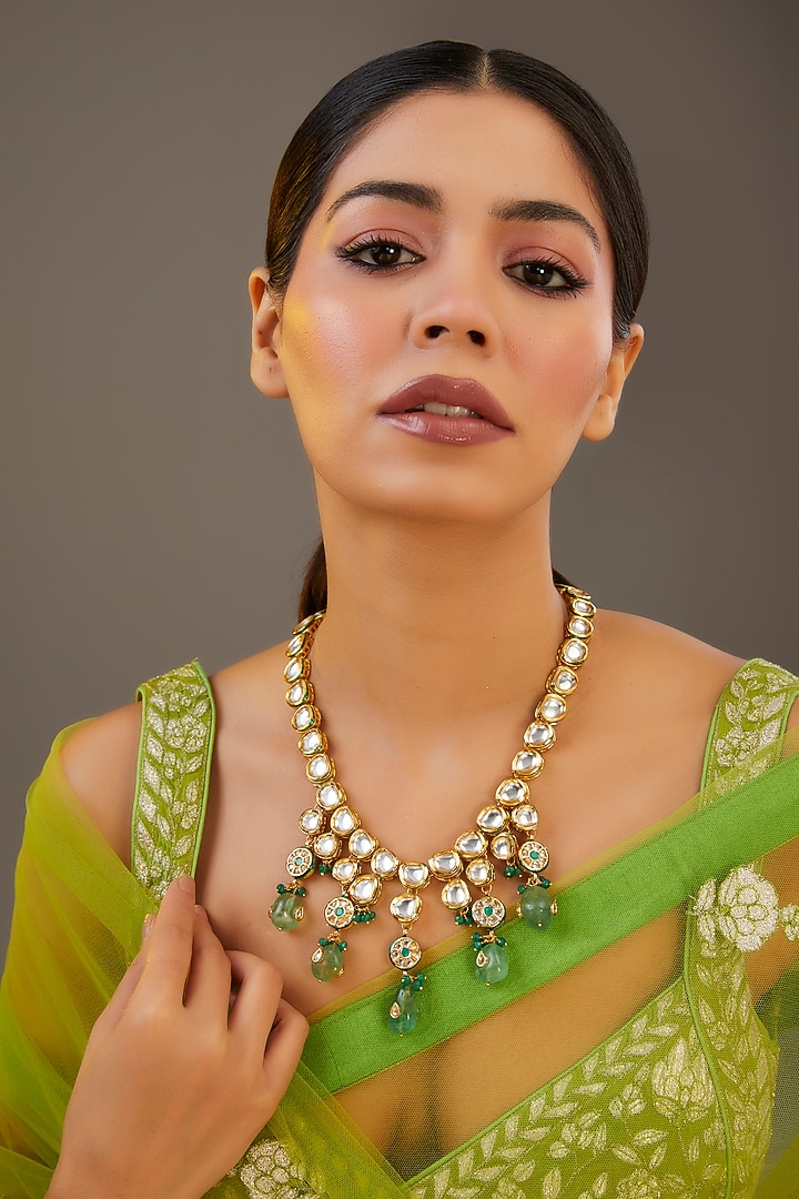 Gold Plated Kundan Polki Necklace by Just Shraddha at Pernia's Pop Up Shop