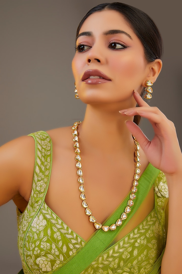 Gold Plated Kundan Polki Long Necklace Set by Just Shraddha at Pernia's Pop Up Shop