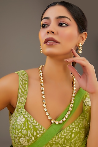 Gold Plated Kundan Polki Long Necklace Set by Just Shraddha