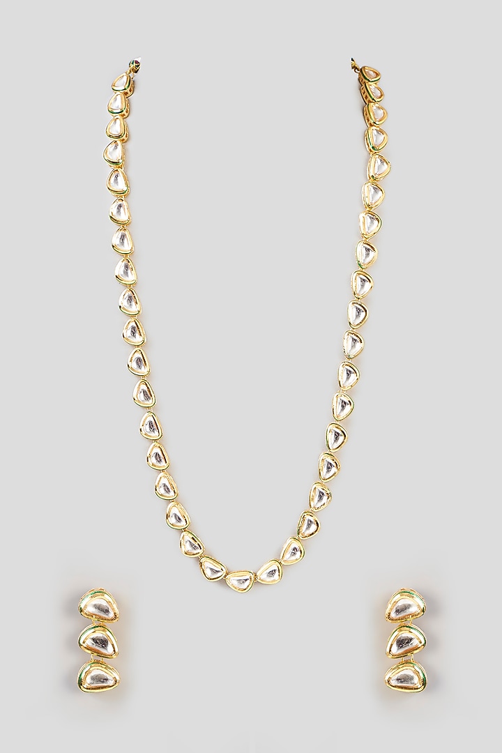 Gold Plated Kundan Polki Long Necklace Set by Just Shraddha at Pernia's Pop Up Shop