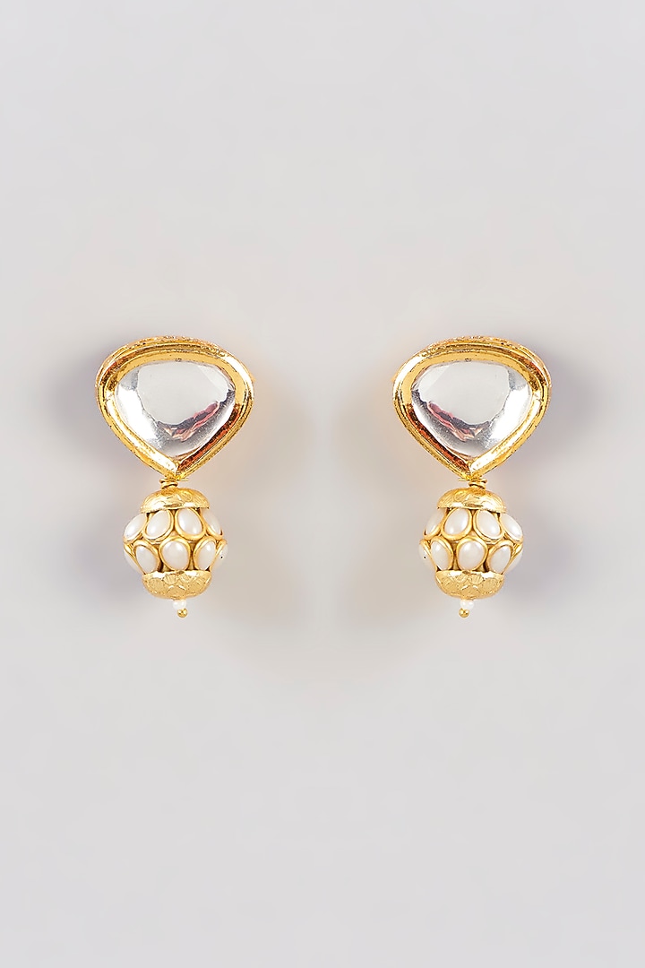 Gold Plated Kundan Polki Dangler Earrings by Just Shraddha at Pernia's Pop Up Shop