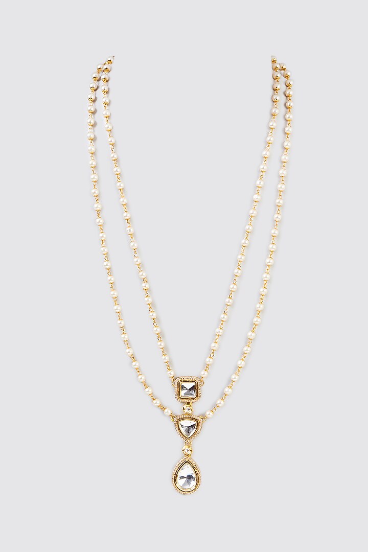 Gold Plated Kundan Polki & Pearl Layered Necklace by Just Shraddha at Pernia's Pop Up Shop