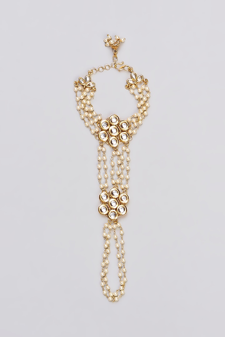 Gold Plated Kundan Polki & Pearl Handharness by Just Shraddha at Pernia's Pop Up Shop