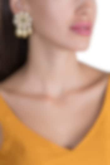 Gold Plated Polki & Pearl Drop Stud Earrings by Just Shraddha