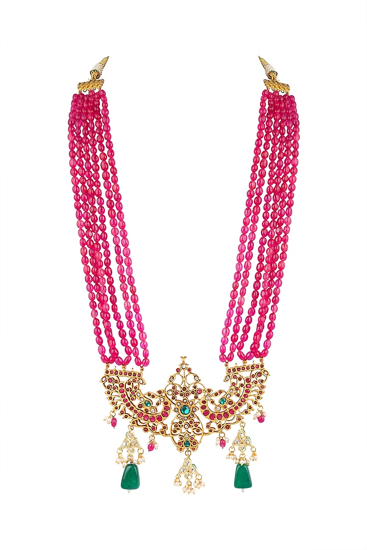 Gold Plated Ruby Pendant Necklace by Just Shraddha