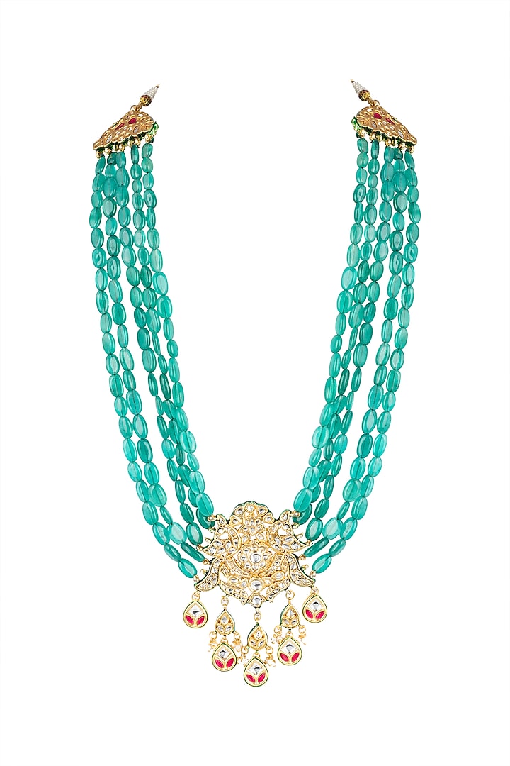 Gold Plated Meenakari Peacock Pendant Necklace by Just Shraddha