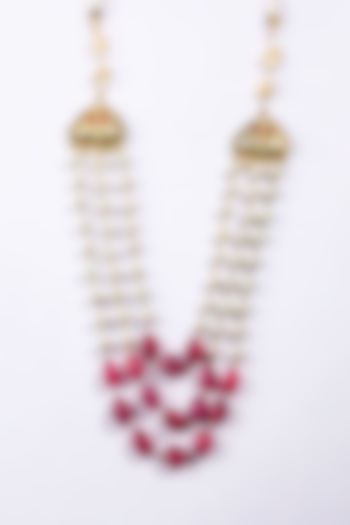 Gold Plated Kundan Polki & Ruby Long Necklace by Just Shraddha at Pernia's Pop Up Shop