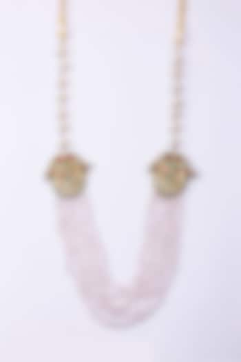 Gold Plated Kundan Polki & Pink Beaded Long Necklace by Just Shraddha