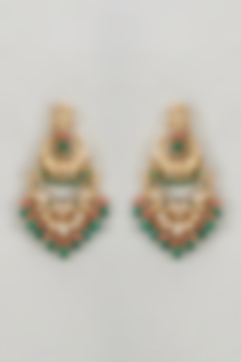 Gold Plated Kundan Polki & Pearl Chandbali Earrings by Just Shraddha at Pernia's Pop Up Shop