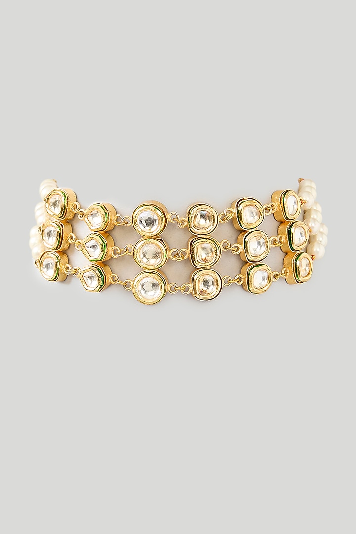 Gold Finish Kundan Polki Choker Necklace by Just Shraddha at Pernia's Pop Up Shop