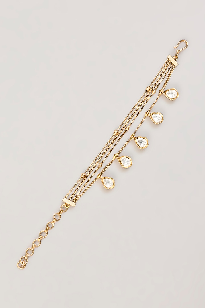Gold Plated Kundan Polki & White Stone Chain Bracelet by Just Shraddha at Pernia's Pop Up Shop