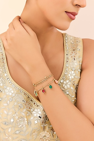 Gold Plated Kundan Polki & Multi-Colored Stone Chain Bracelet by Just Shraddha