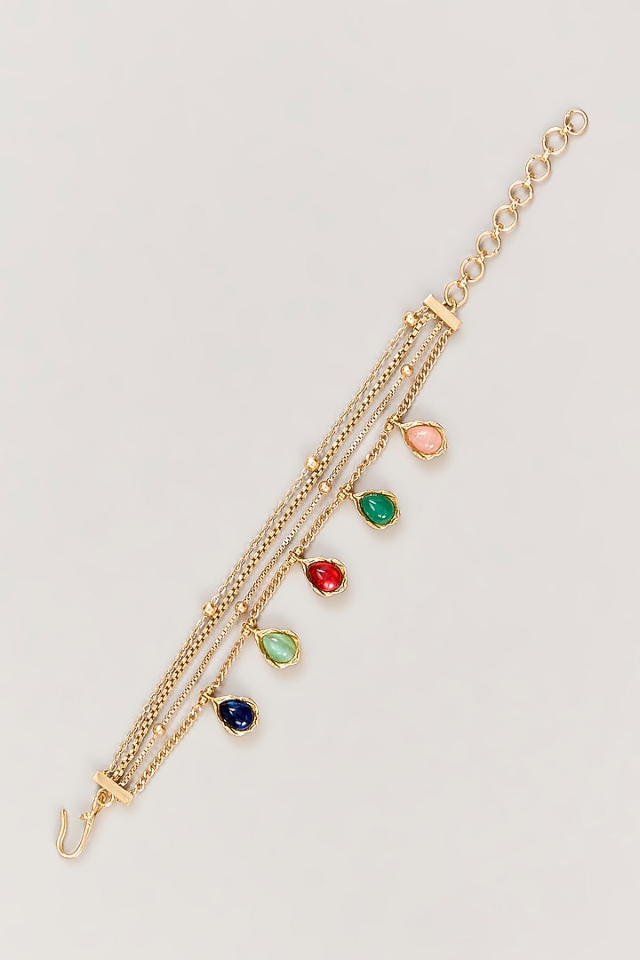 Gold Plated Kundan Polki & Multi-Colored Stone Chain Bracelet by Just Shraddha at Pernia's Pop Up Shop
