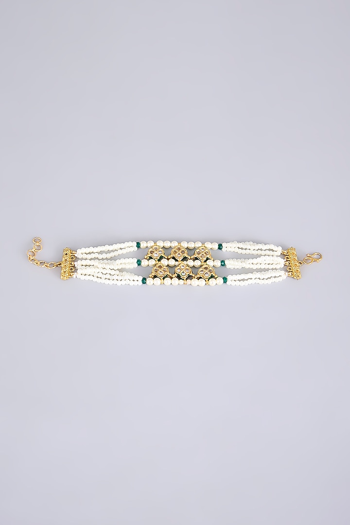 Gold Plated Kundan Polki & Pearl Bracelet by Just Shraddha at Pernia's Pop Up Shop