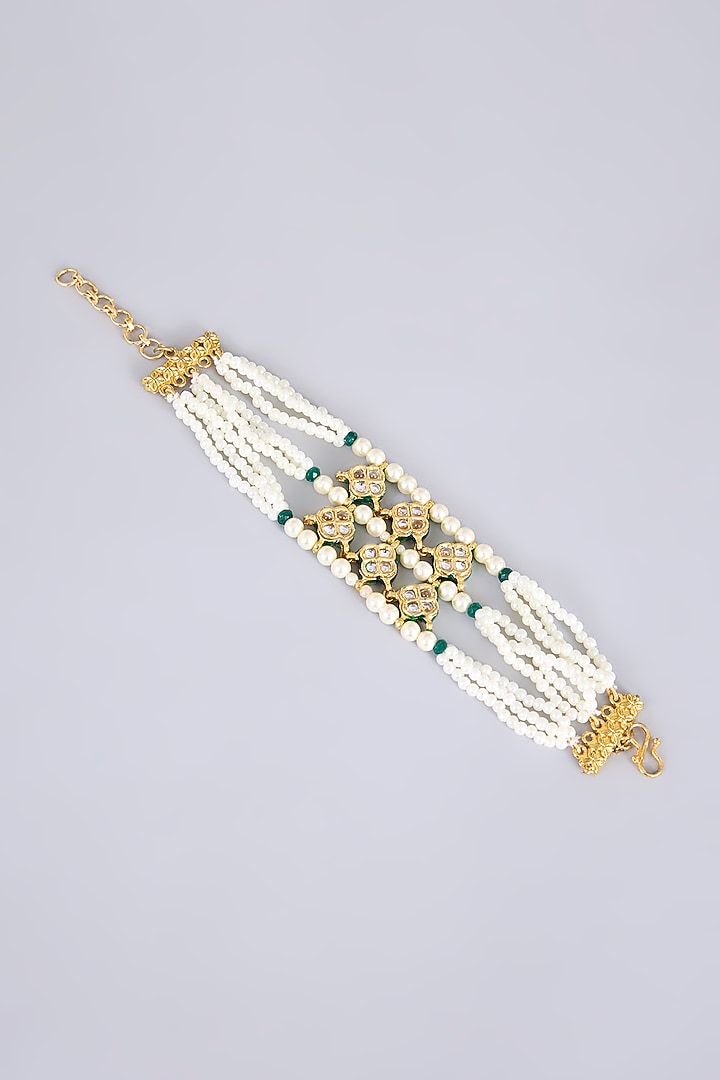 Gold Plated Kundan Polki & Pearl Bracelet by Just Shraddha at Pernia's Pop Up Shop