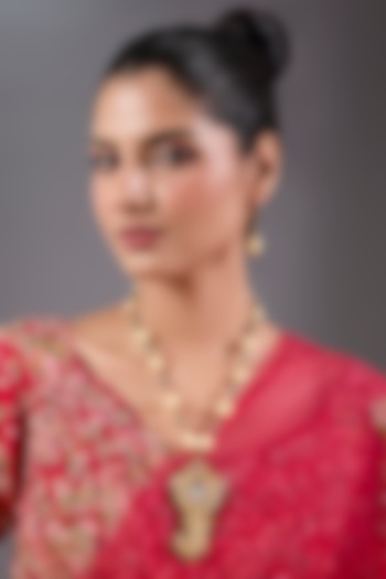 Gold Plated Kundan Polki & Pearl Kilangi Pendant Necklace Set by Just Shraddha at Pernia's Pop Up Shop