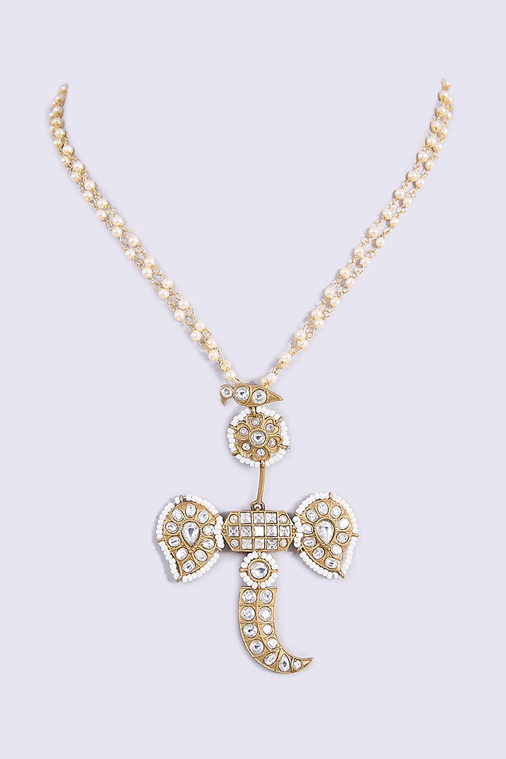 Gold Plated Kundan Polki & White Pendant Necklace by Just Shraddha at Pernia's Pop Up Shop