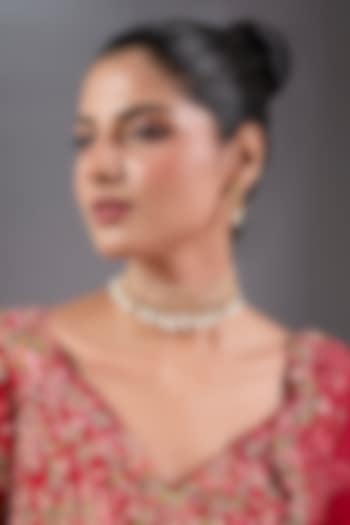 Gold Plated Kundan Polki & Pearl Choker Necklace Set by Just Shraddha at Pernia's Pop Up Shop